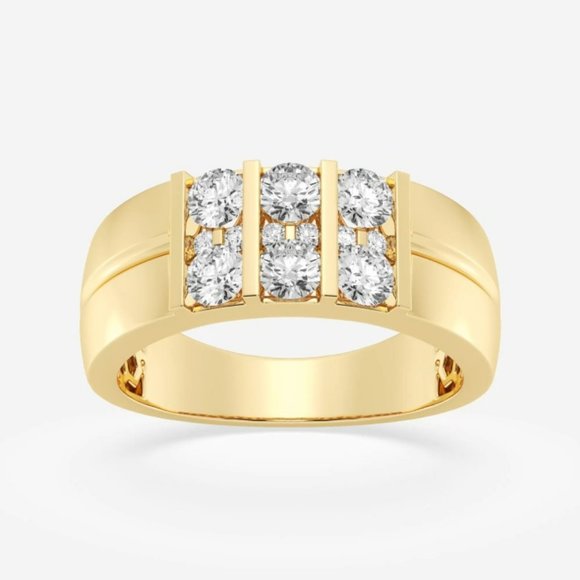 1 /13 ctw Round Lab Grown Diamond Men's Triple Row Channel Set Wedding Band - Picture 3 of 6